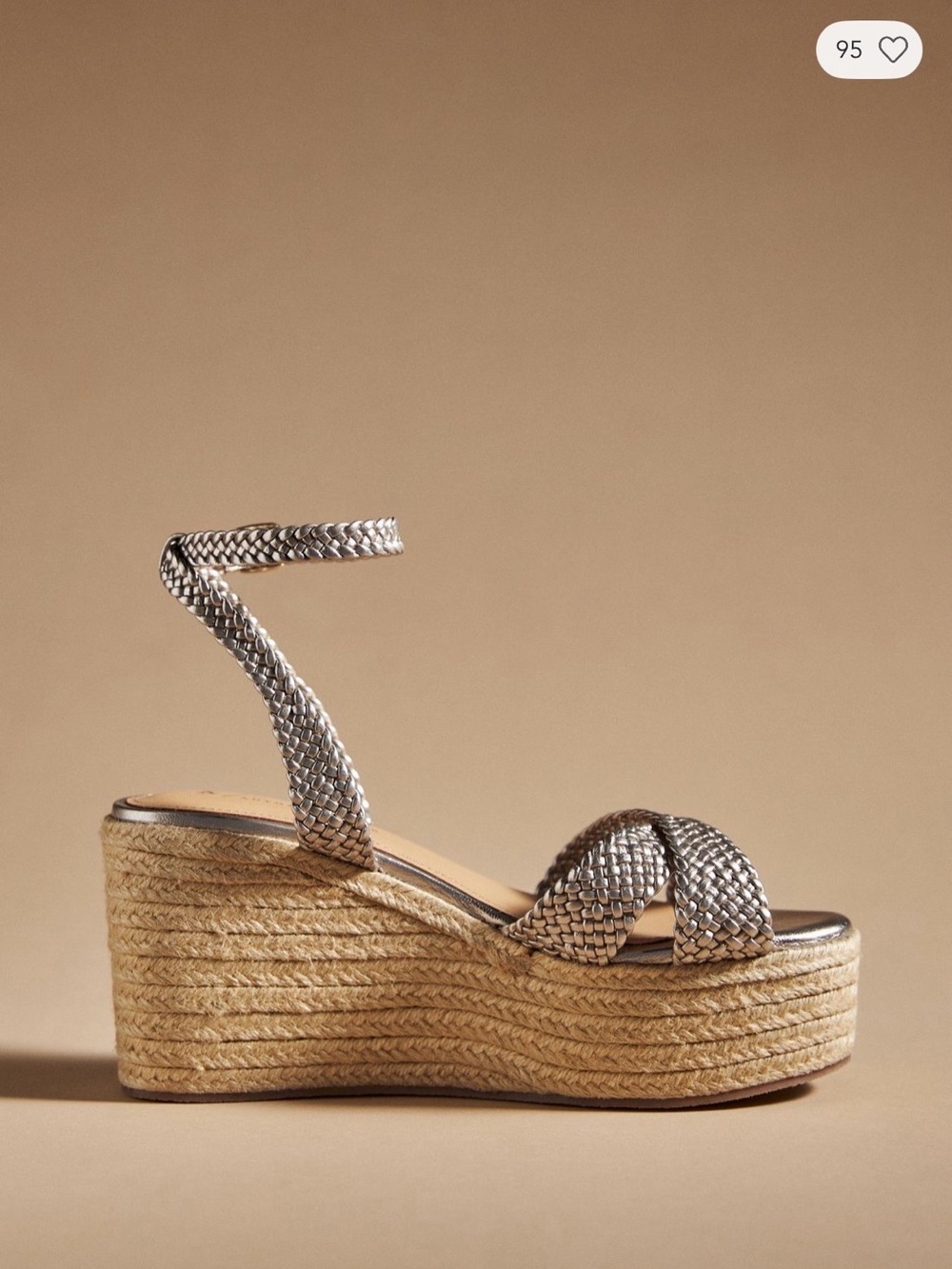 Anthropologie Braided Metallic Espadrille Wedge - Silver